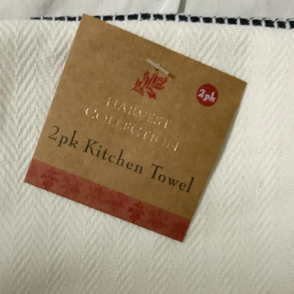 Thanksgiving Turkey Kitchen Towels Give Thanks Buffalo Check Black White 2 PC